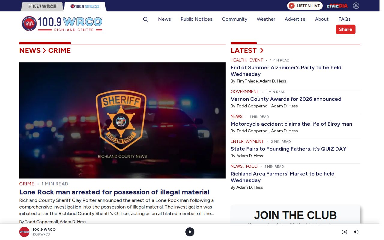 Screenshot of the WRCO Crime news category