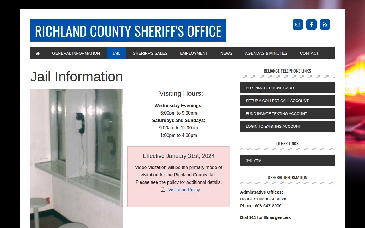 Richland County Jail information page for booking status guidance