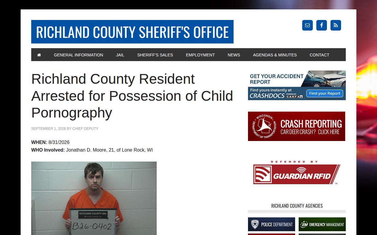 Screenshot of the Richland County Sheriff press-release archive