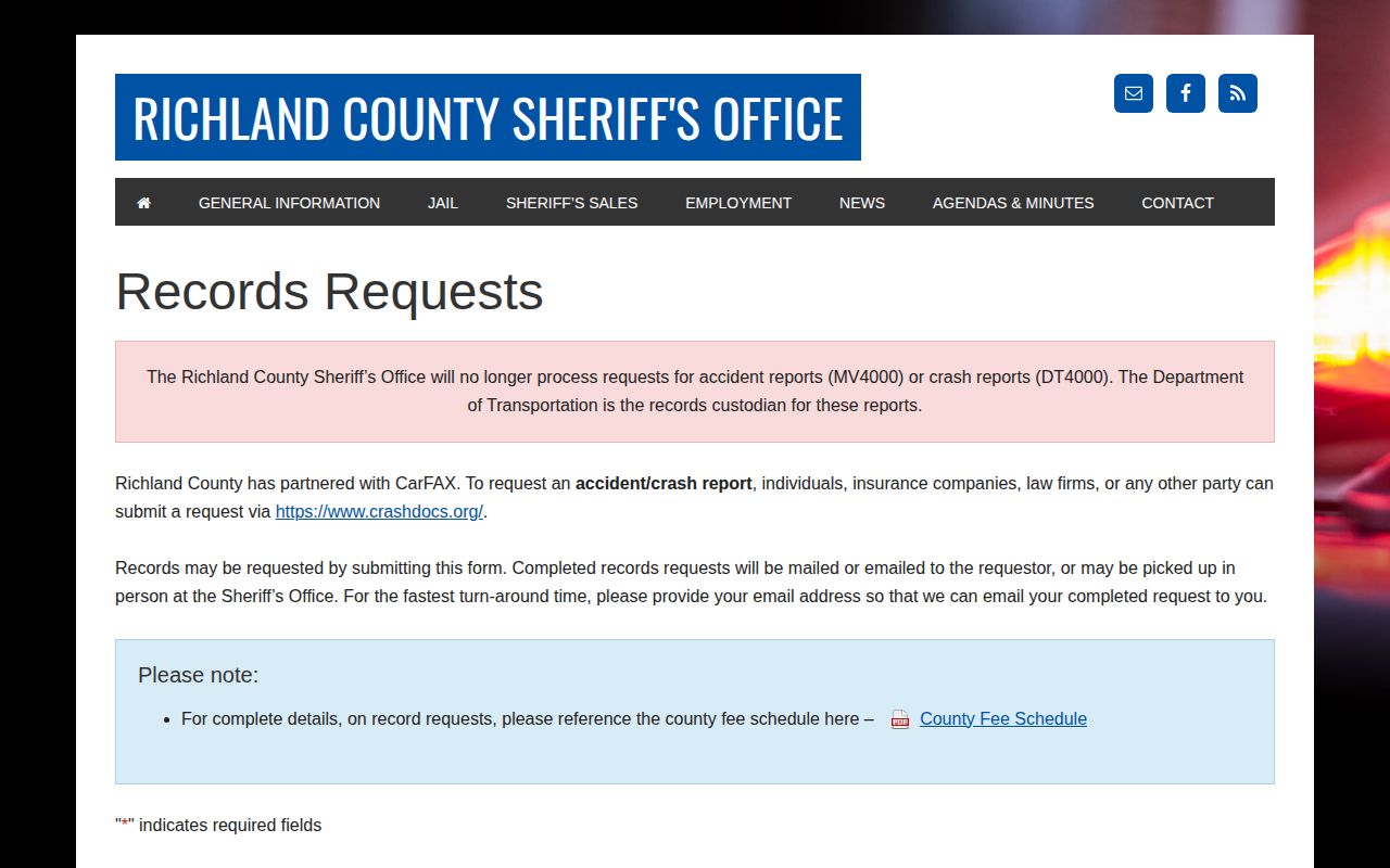 Richland County booking record request form