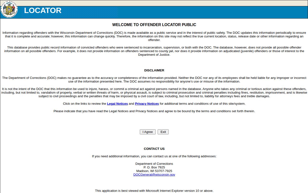 Richland County Wisconsin DOC offender photo lookup interface